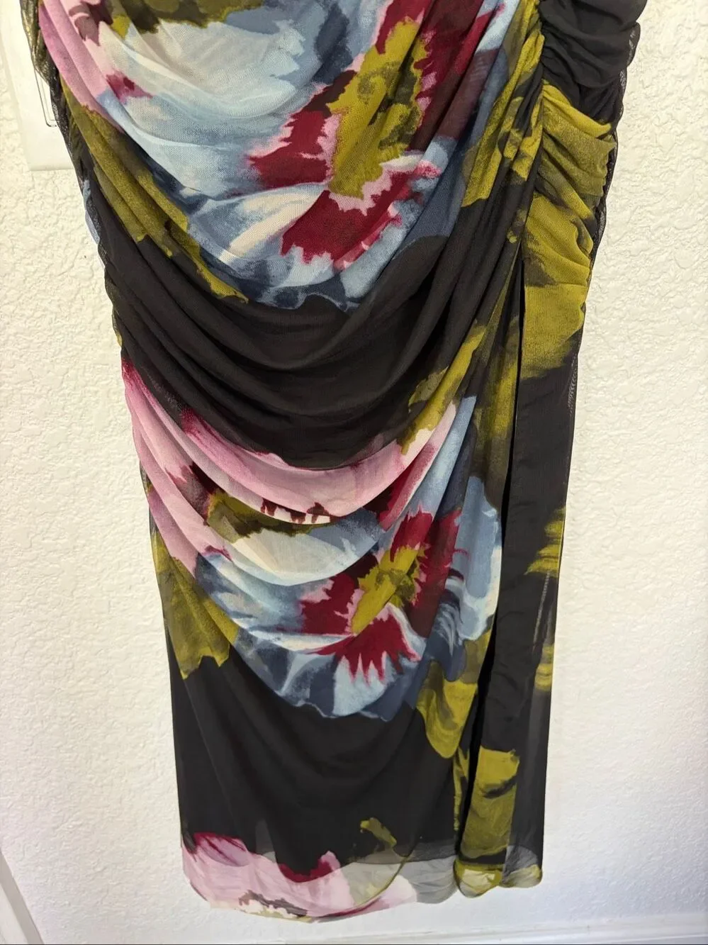 Abercrombie & Fitch Mesh Strapless Ruched Maxi Dress Black Floral Size M